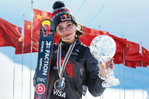 American born freestyle skier Eileen Gu competing for China in the 2022 Winter Olympics