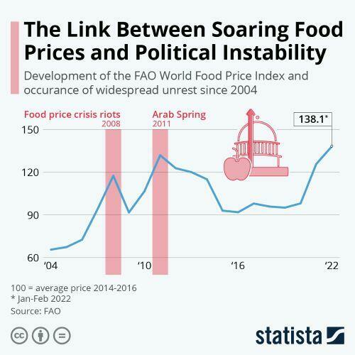 Chart showing the correlation of food prices to political instability. 