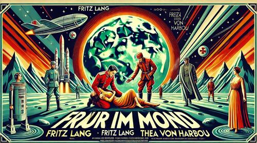 ChatGPT4o's take on a movie poster for the Fritz Lang movie Frau Im Mond (Woman in the Moon). 