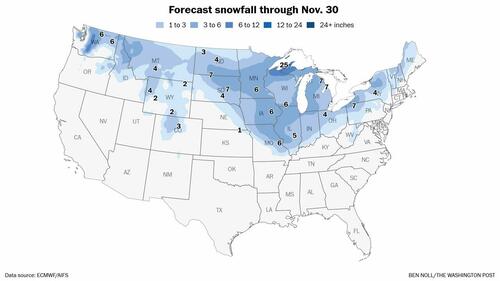Thanksgiving Snow Depth Across America Could Be Most In Decade