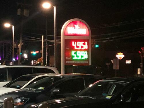 Gas price sign showing $4.95 for regular at a Wawa in New Jersey on June 3rd.