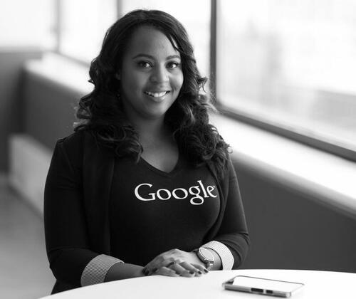 Woman in Google Shirt