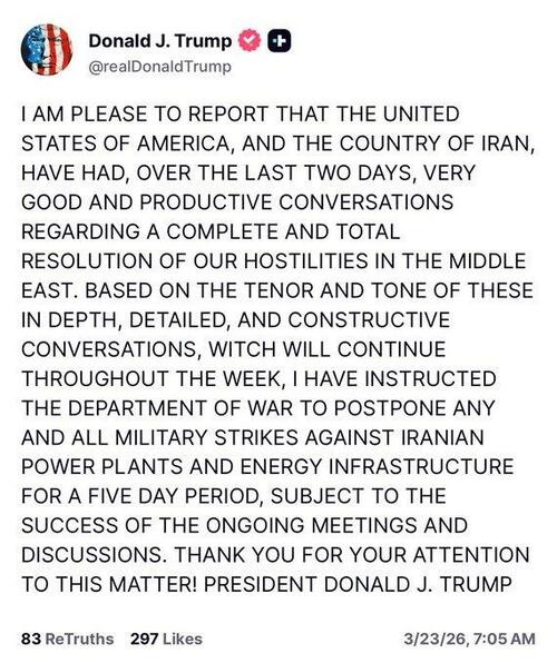 Oil Plunges, Stocks Spike After Trump's Comments On Iran