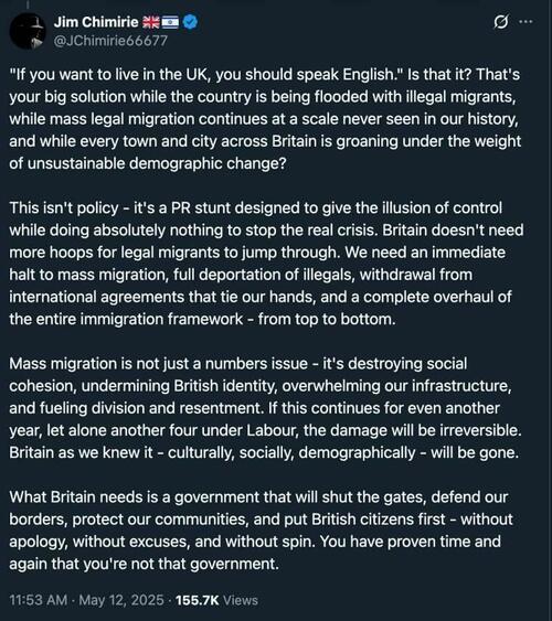 UK PM Starmer Slammed For Daring To Suggest Immigrants Should “Speak English”
