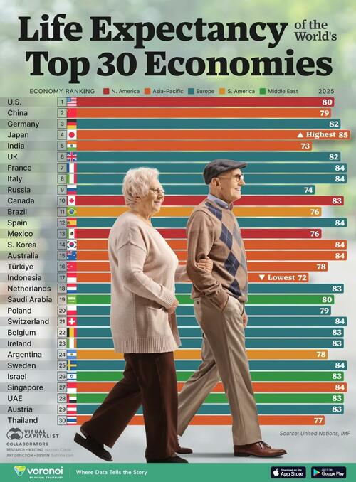 Visualizing Life Expectancy In The World's Largest Economies