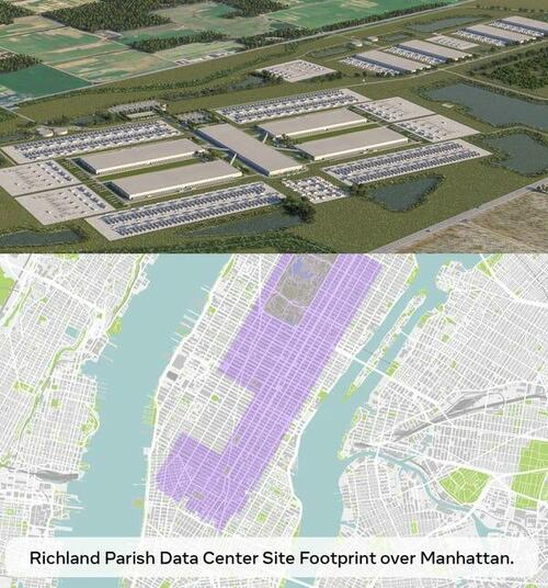 Meta’s Louisiana data center overlaid on a map of Manhattan (image via Citrini’s post).