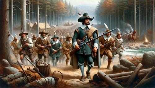 Miles Standish and the Pilgrim Militia (via ChatGPT4o).