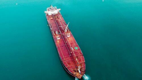An aerial photo of an oil tanker. 