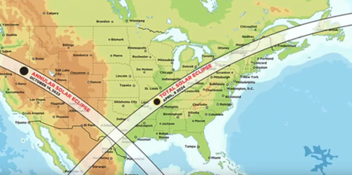 The path of the October 2023 partial eclipse and the coming full solar eclipse cross over Texas