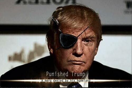 "Punished Trump" wearing a leather eye patch. 