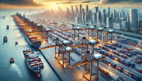 A container ship port.