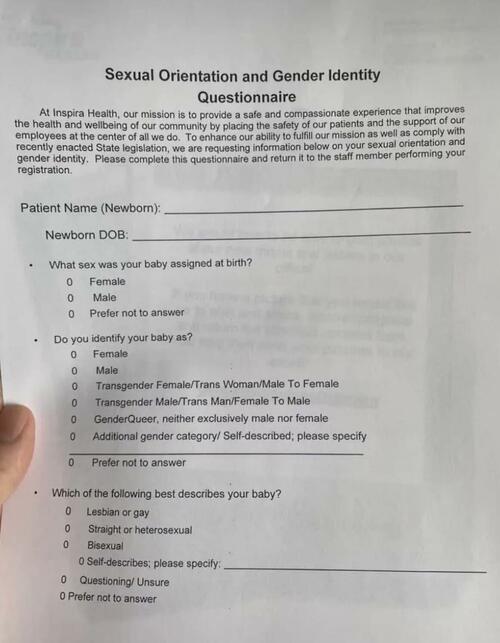 ”GenderQueer” Newborns? Jersey Hospitals Now Ask For Newborn’s “Preferred Pronouns” And “Sexual Orientation” – Tyler Durden