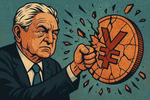 Soros punching a Yuan coin.