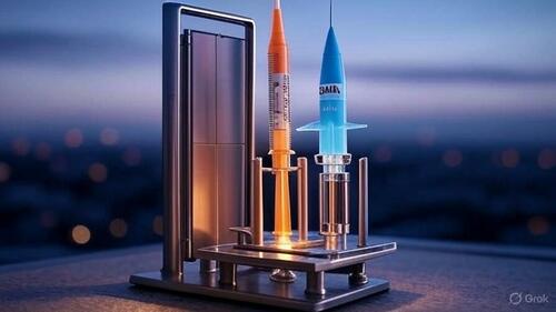 Two syringes on a launch pad. 