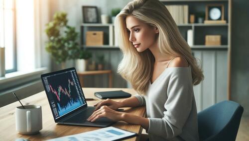 A woman analyzing her stocks. 