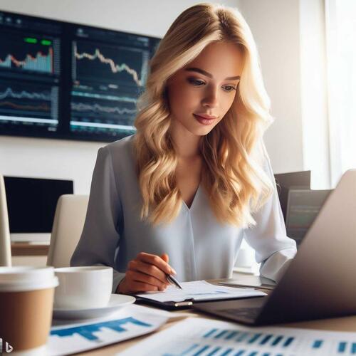 A woman analyzing her stocks ahead of earnings. 