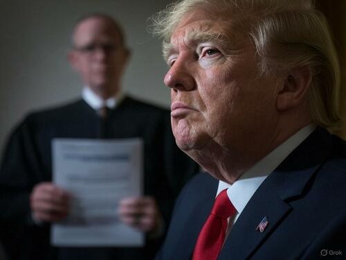 Trump with a judge in the background.