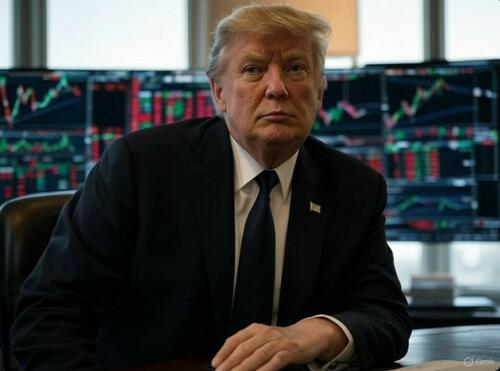 Trump in front of trading monitors