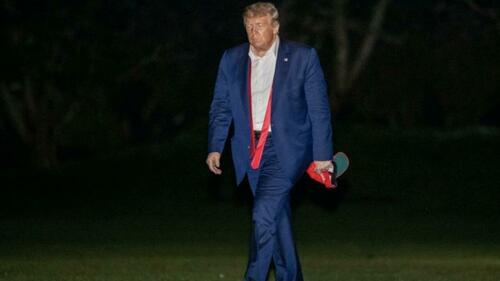 Trump returning from a rally during his 2020 campaign. 