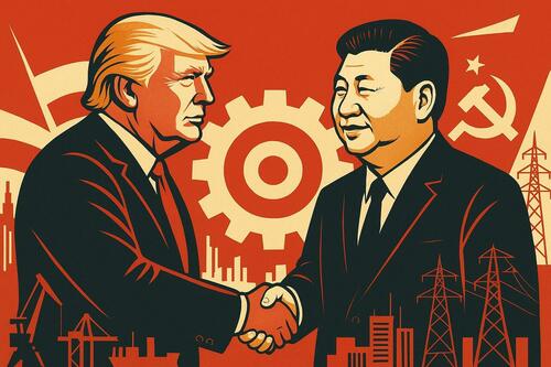Trump and Xi, Socialist Realism-style.