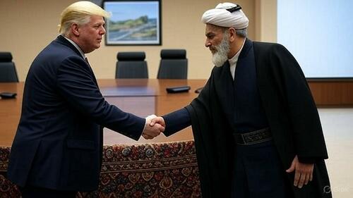 Trump shaking hands wit the Ayatollah.