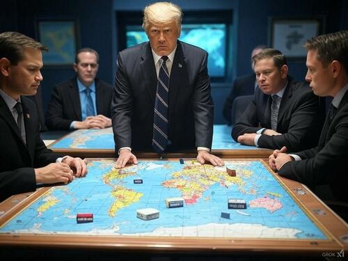 AI image of Trump and advisors.