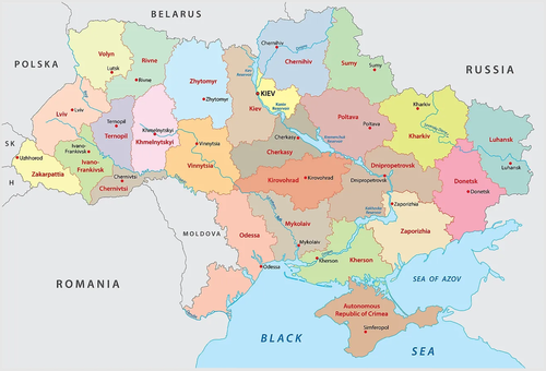 Ukraine map showing Poltava province or oblast. 