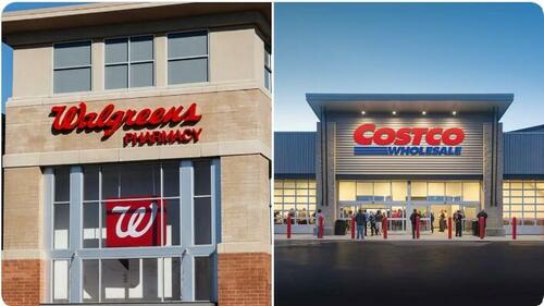 A Walgreens and Costco store fronts. 