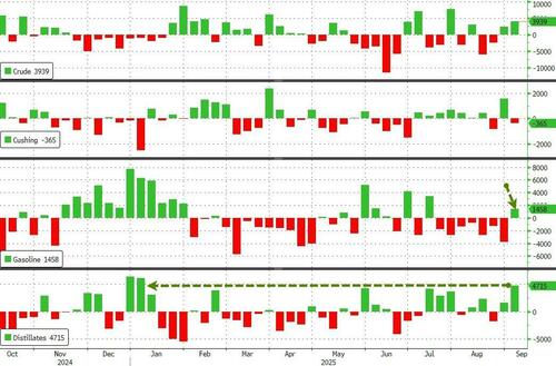 WTI Holds Gains Despite Biggest Crude+Product Build Since 2023