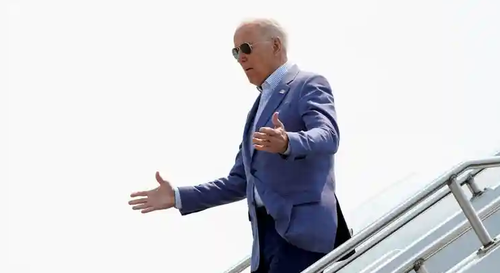 Via Reuters: Joe Biden departs Air Force One as he arrives in Traverse City, Michigan, on Saturday.