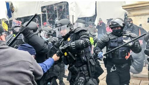 D.C. Metropolitan Police Department riot officers clash with protesters on the west front of the U.S. Capitol on Jan. 6, 2021. (Courtesy of Steve Baker)