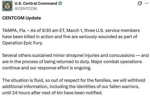 Pentagon Confirms First US Troop Deaths Of 'Operation Epic Fury'