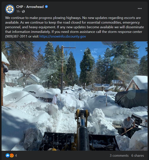 "HELP US!!": Southern California Mountain Residents Go Into Survival Mode After Snowpocalypse Chp%20arrow