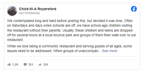 Pennsylvania Chick-fil-A Bans Diners 16 And Under Without Adult Supervision