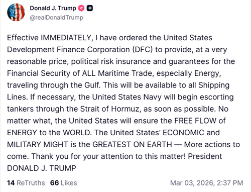 Trump Announces US To Cover Insurance For All Ships Traveling Through Gulf, Will Provide US Navy Escorts