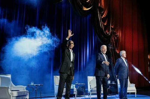 (L–R) Former President Barack Obama, President Joe Biden, and former President Bill Clinton attend a campaign fundraising event at Radio City Music Hall in New York City on March 28, 2024. (Brendan Smialowski/AFP via Getty Images)