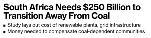 South Africa needs $250 billion to transition away from coal