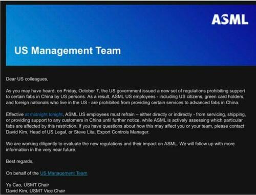 ASML has stopped providing services and support to mainland China