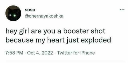 hey girl are you a booster shot because my heart just exploded