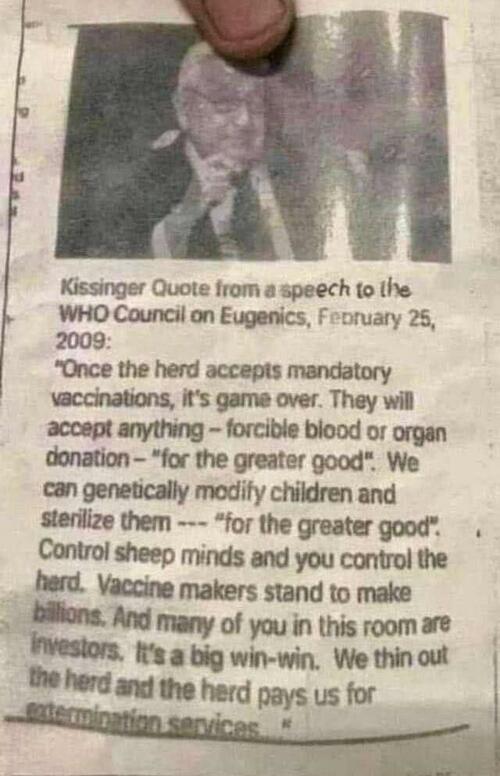 Henry Kissinger, easily one of the most despicable evil little worms to have ever walked this planet, told us all long ago what the plans were.