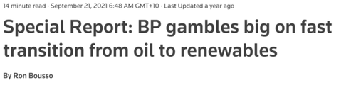 BP gambles big on fast transition from oil to renewables
