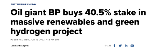 Oil Giant BP buys 40.5% stake in massive renewables and green hydrogen project