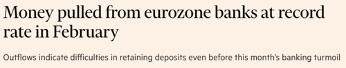 Money pulled from eurozone banks at record rate in february