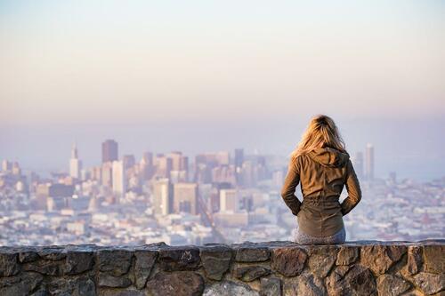 A woman looking at San Francisco.