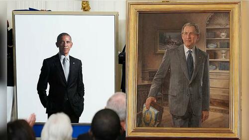 Trump Hides Obama And Bush Portraits In White House Stairwell thumbnail