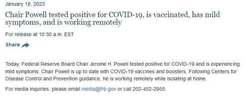 Fed Chair Powell Tests Positive For Covid “Is Vaccinated, Has Mild Symptoms”