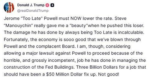 Yields Spike After Trump Hints At Powell Lawsuit, Attention Turns To Coming Hot PCE Print