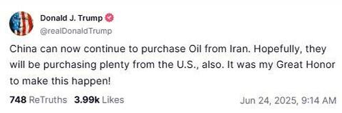 Crude Slides After Trump Says China “Can Continue To Purchase Oil From Iran” – Tyler Durden