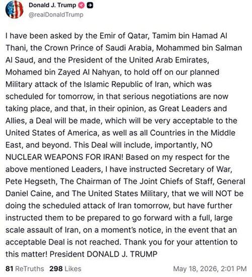 Trump: Holding Off 'Planned' Attack On Iran At Request Of Gulf Allies, 'Deal Will Be Made'
