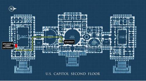 Ashli Babbitt's route inside the U.S. Capitol in Washington on Jan. 6, 2021. (Illustration by The Epoch Times, Public Domain)